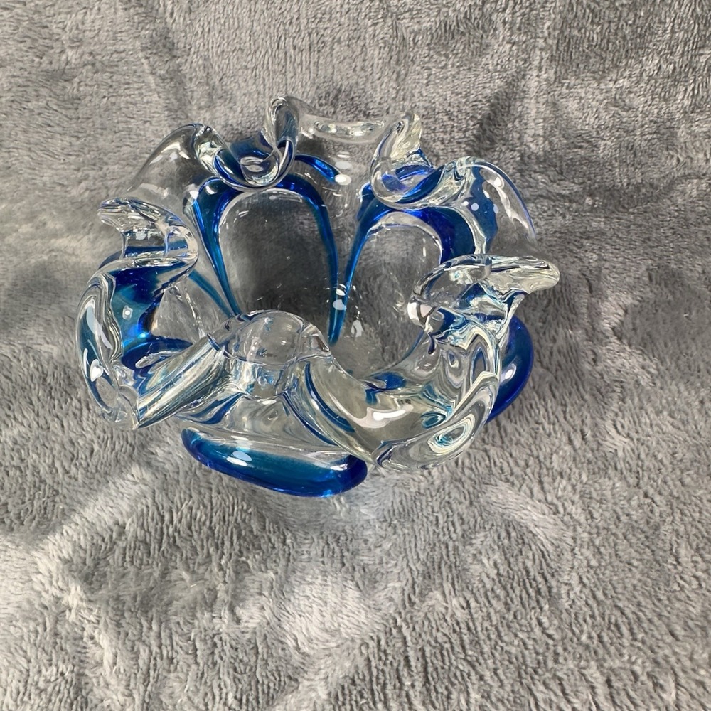 Vintage Murano Style Sommerso Art Glass Bowl Blue‎ Freeform Splash Dish Mid Cent - Picture 2 of 9